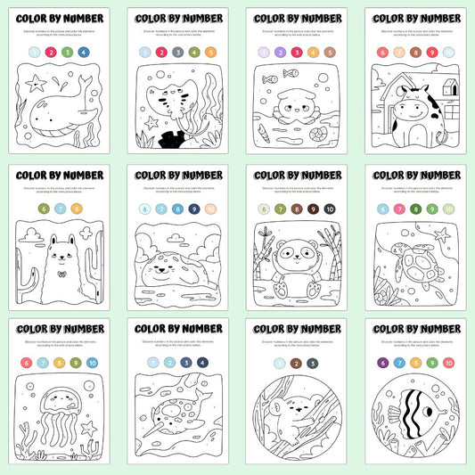 Color by Number Activity Book for Kids — 50 Printable Coloring Pages