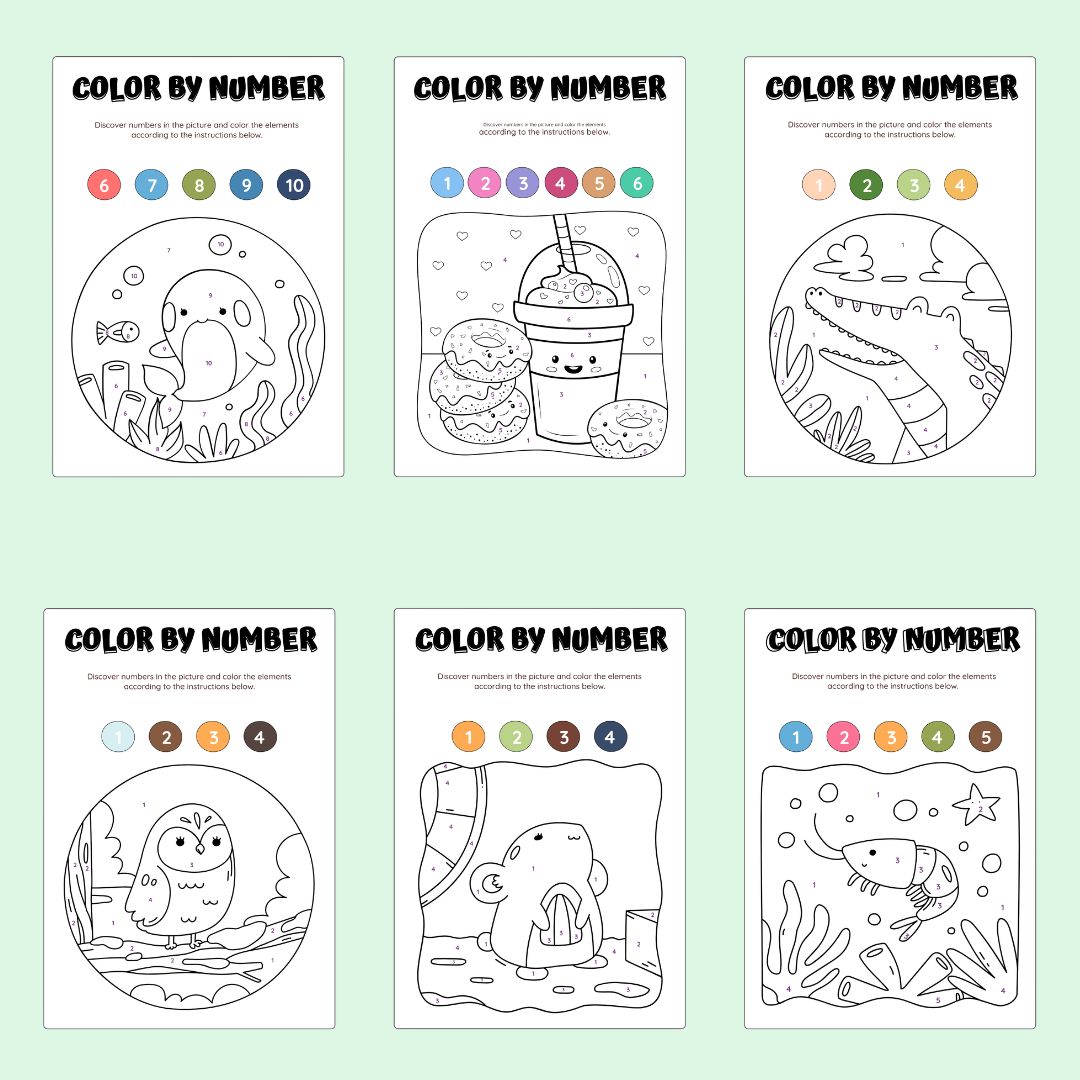 Color by Number Activity Book for Kids — 50 Printable Coloring Pages