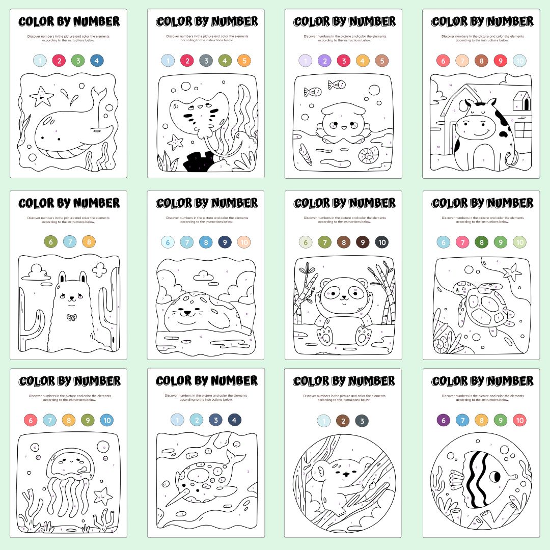 Color by Number Activity Book for Kids — 50 Printable Coloring Pages